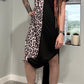 Contrast Solid Leopard Short Sleeve T-shirt Dress with Slit