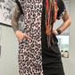 Contrast Solid Leopard Short Sleeve T-shirt Dress with Slit