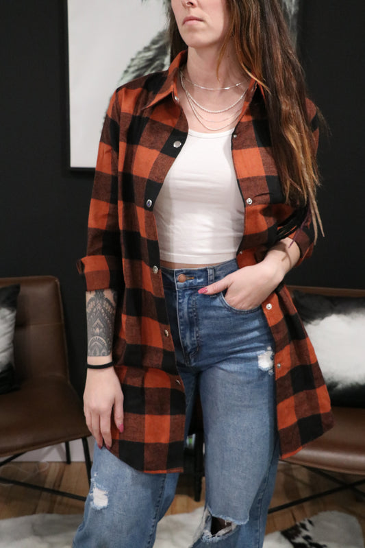 Turn-down Collar Plaid Shirt Cardigan